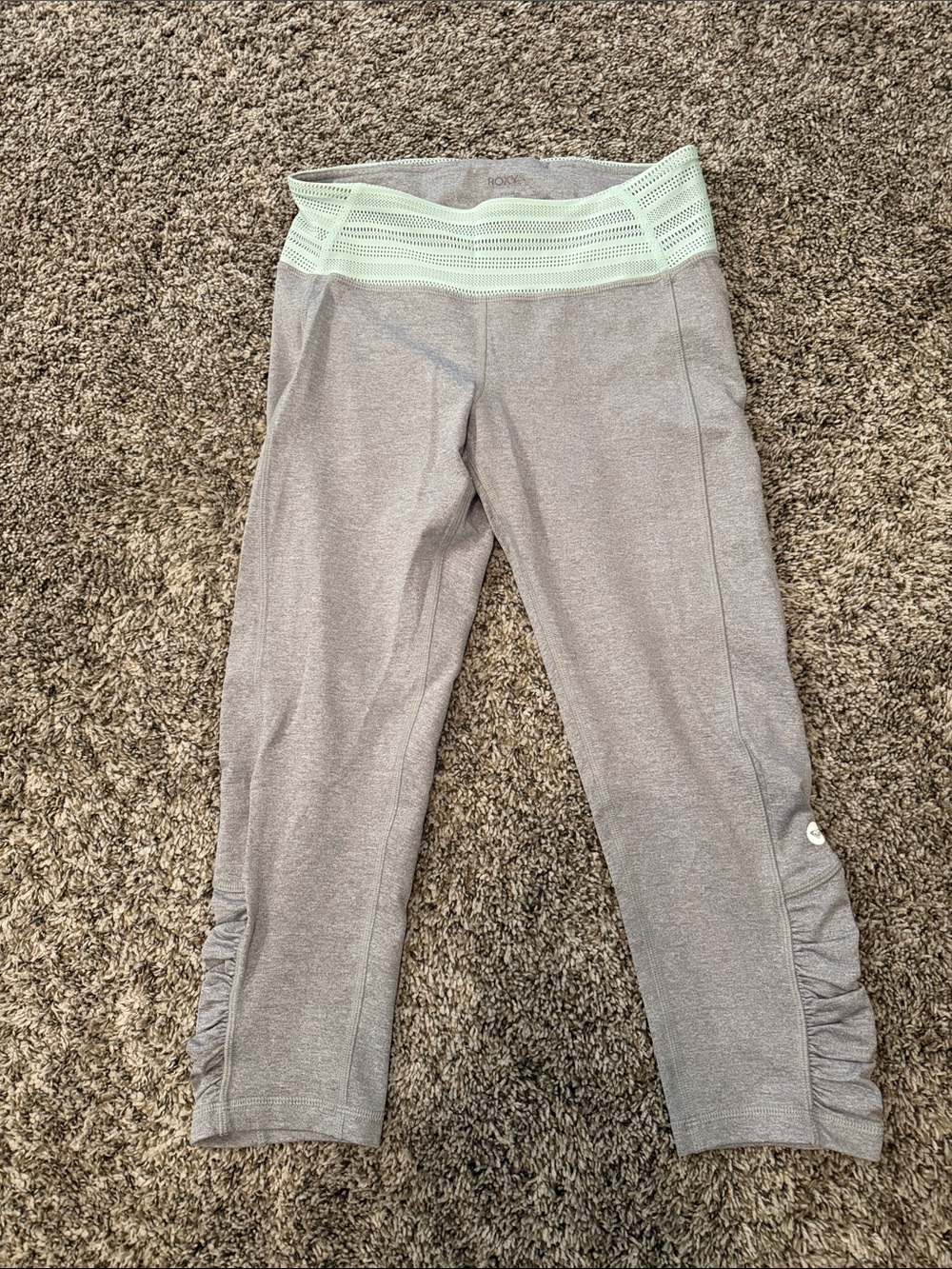 Roxy Gray Capri Leggings with Mint Waistband